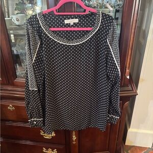 LOFT Black and Cream Patterned Women's Top